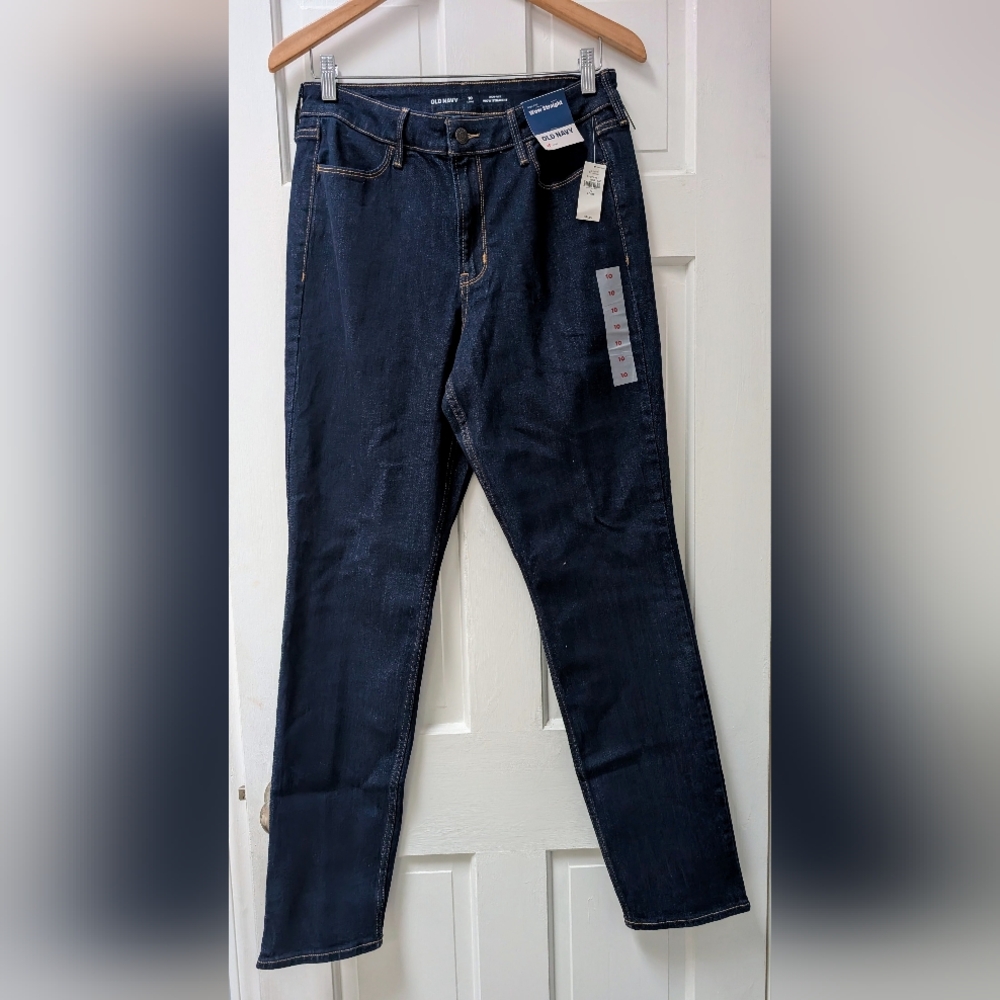 NWT Old Navy High-Rise Wow Straight Jeans | Size 10 Long | Dark Wash Denim